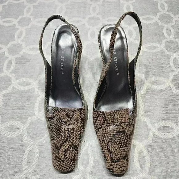 Colin Stuart Leather Snake Printed Sling Back Heels Size 7 - Picture 2 of 9